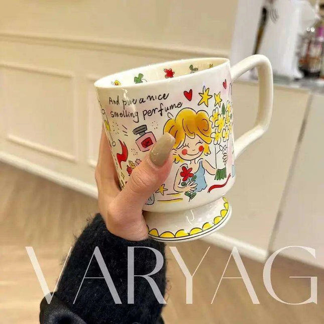 Whimsical Handcrafted French Coffee Cup and Saucer Set for Kids - Adorable Cartoon Design, Ideal for Breakfast and Tea Gifts