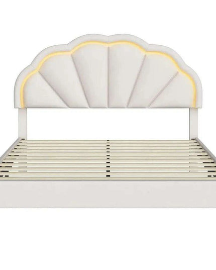 Elegant Velvet LED Flower Headboard Bed Frame - Full Size with Customizable Lighting Features