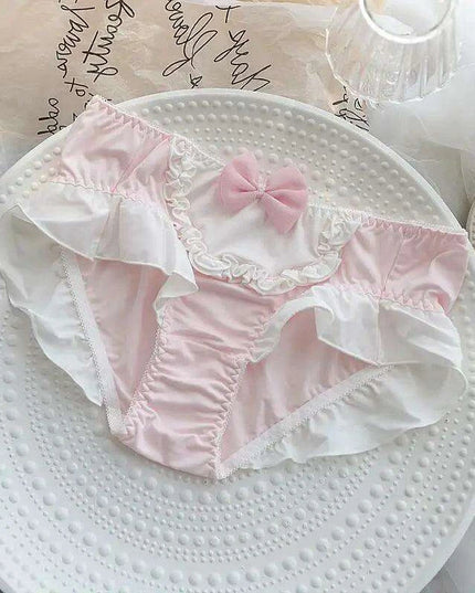 Curvy Women's 4XL Bow-Decorated Milk Silk Briefs - Stretchy Lolita Princess Style