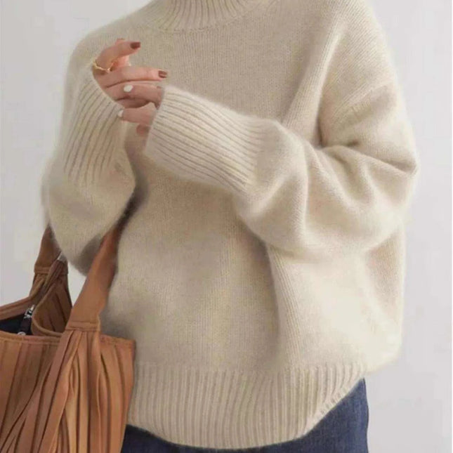Chic High Neck Cashmere Knit Sweater for Women