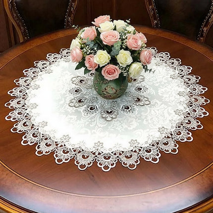 European Lace Trim Round Tablecloth