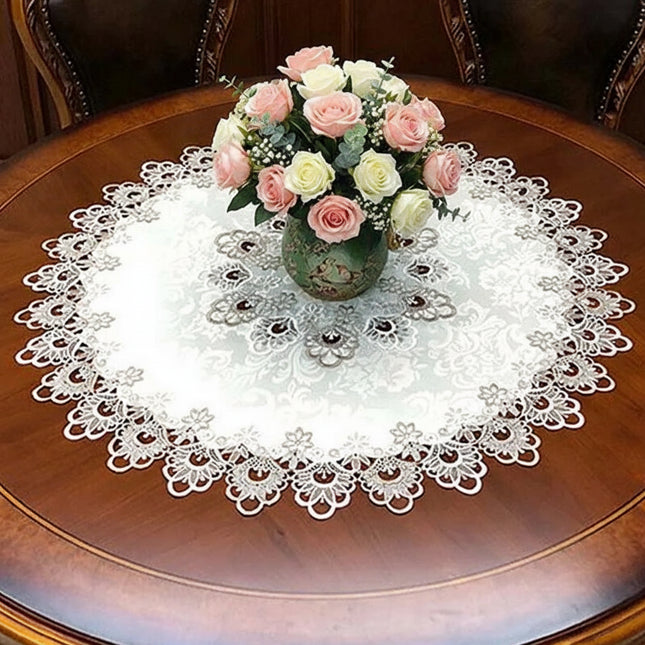 European Lace Trim Round Tablecloth