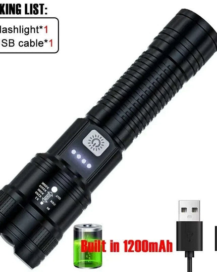 High Strong Power Led Flashlights 2000LM Tactical Torch with Display Light USB Charging Camping Fishing Emergency Zoom Lantern