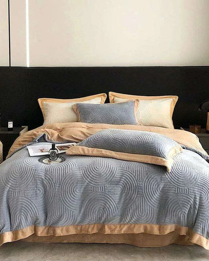 Opulent Grey Velvet Fleece Bedding Set with Luxurious 3D Embossed Duvet Cover and Pillowcases