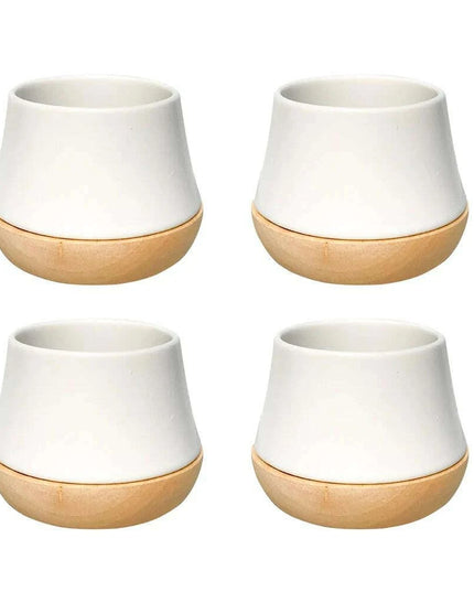 Elegant Porcelain Tea Mug Set with Chic Wooden Coasters - Perfect for Kung Fu Tea, Coffee, and Wine, Available in Single, Double, or Quad Sets