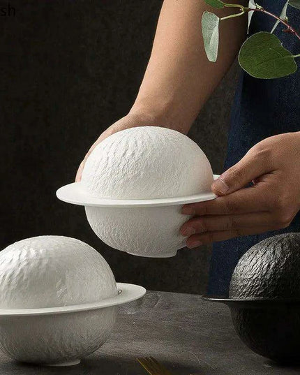 Elegant Artisan Ceramic Bowl Set with Lid and Rock Texture for Gourmet Dining