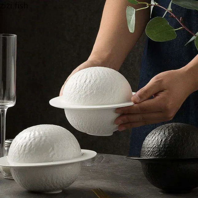 Elegant Artisan Ceramic Bowl Set with Lid and Rock Texture for Gourmet Dining