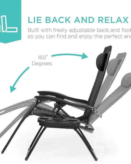 Luxury Zero Gravity Lounge Chairs Set with Accessories in Elegant Black