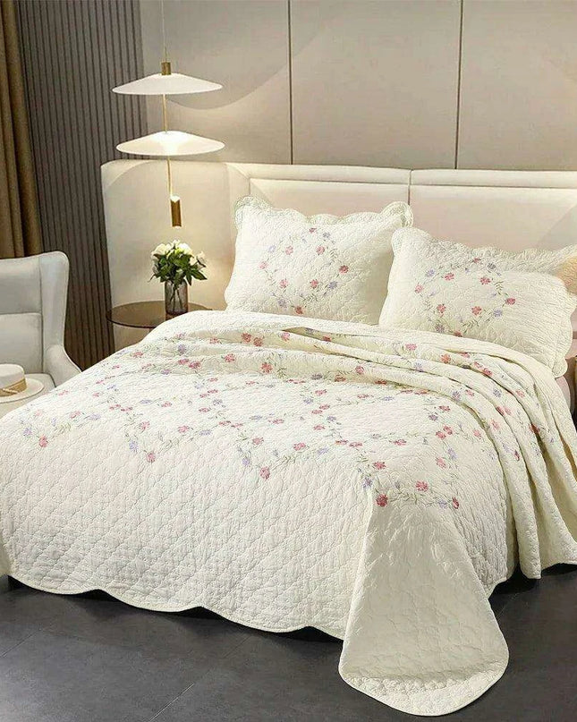 Chic French-Inspired 3-Piece Cotton Summer Quilt Set for Double Beds