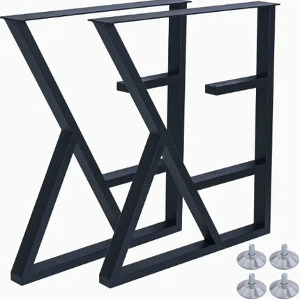 European Stores Wrought Iron Modern Table Legs with Bookshelf Compartm