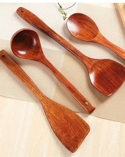 Eco-Friendly Sumac Bark Kitchen Utensils Set with Extended Spatula and Heat-Resistant Rice Scoop