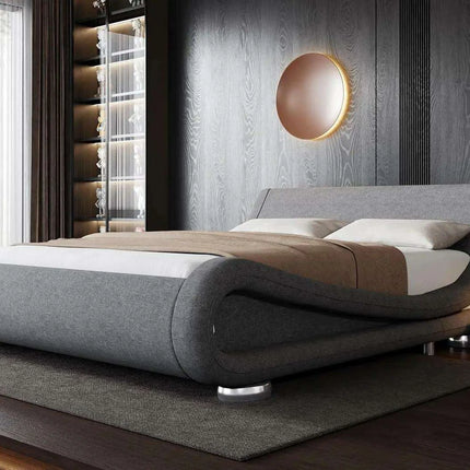 Chic White PU Leather Full-Size Bed Frame with Adjustable Sleigh Headboard for Ultimate Comfort