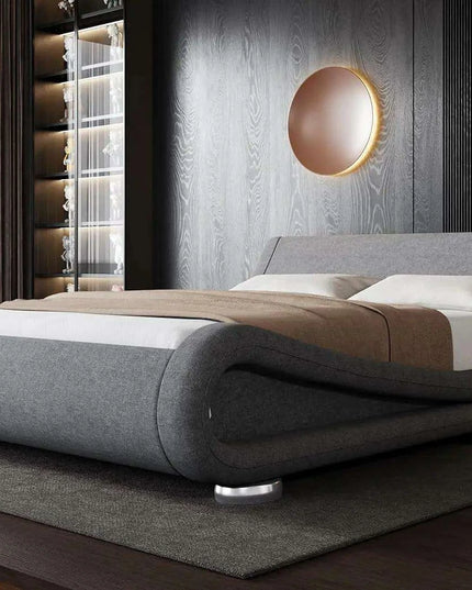 Chic White PU Leather Full-Size Bed Frame with Adjustable Sleigh Headboard for Ultimate Comfort