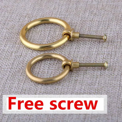 Modern Solid Brass Round Ring Cabinet Handle — Single Hole Drawer Pull, Copper or Bronze, 20mm to 60mm