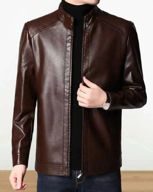 Men's Stylish Faux Leather Biker Jacket - Warm and Windproof Outerwear