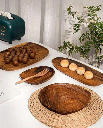 Rustic Irregular Oval Wooden Serving Platters for Sushi, Fruits, and Bread - Distinctive Decorative Dinner Plates for Home