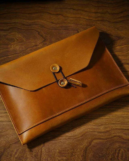 Retro Cowhide Leather Laptop Sleeve with Multi-Functional Storage