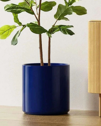 Elegant 12-Inch Blue Ceramic Planter with Enhanced Drainage System