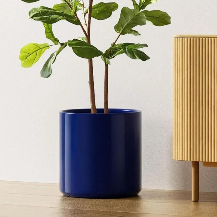 Elegant 12-Inch Blue Ceramic Planter with Enhanced Drainage System
