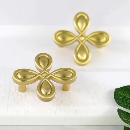 Four Leaf Clover Shape Kitchen Cabinet Knob Drawer Pulls Brass Gold Be