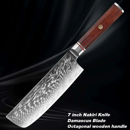 Luxurious 7-Piece Damascus Steel Knife Set with Artisan Rosewood Handles