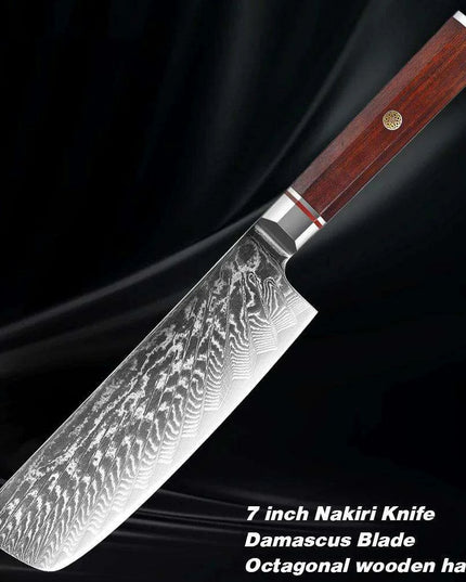 Luxurious 7-Piece Damascus Steel Knife Set with Artisan Rosewood Handles