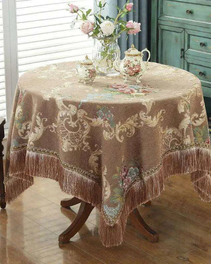 Chic Chenille Tablecloth with Decorative Floral Tassels for Upscale Dining Settings