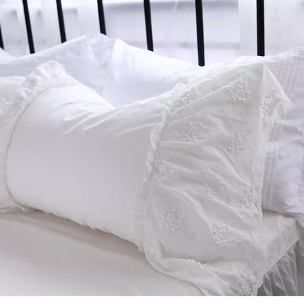 ZL777 100% Cotton Lace Ruffle Pillowcase - Elegant Wedding Design