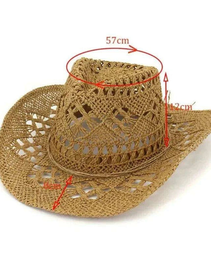 Hand Woven Wide Brim Straw Cowboy Hat for Summer Outdoor Sun Protection