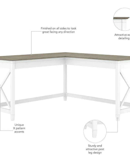 Charming 60-Inch L-Shaped Corner Desk with Rustic Weathered Finish for a Cozy Home Office