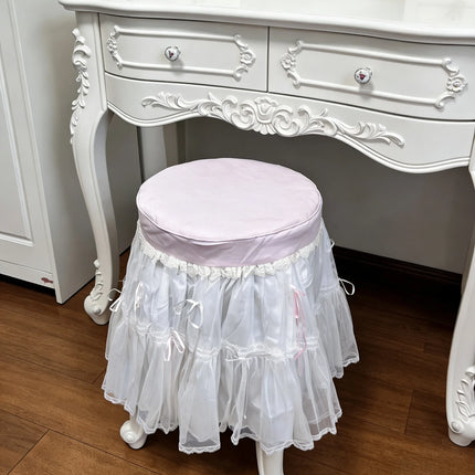 Sweet Pink Dressing Bench & Chair Cover | Cotton & Lace Stool Slipcover