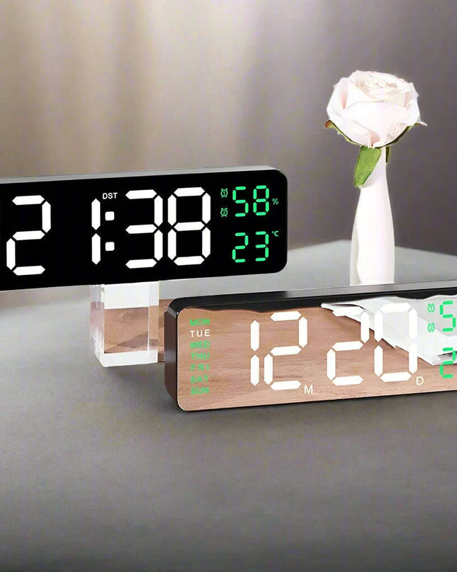 Sleek Digital LED Alarm Clock with Weather Display - Adjustable Brightness, Dual Alarms, and Wall-Mountable Design