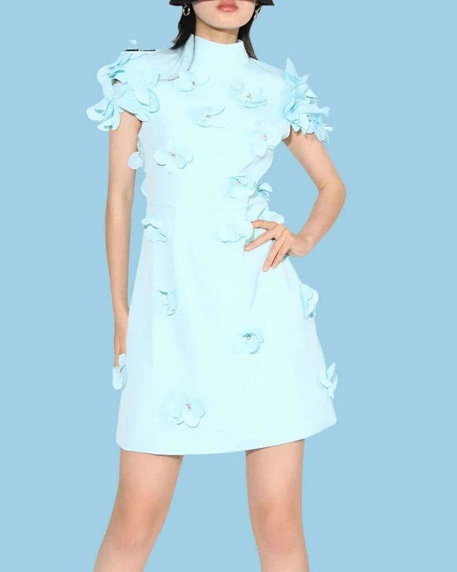 Chic Women's High-Waisted Mini Dress with Distinctive Patchwork and Embellishments