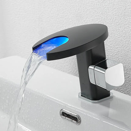 BAKALA Brass Waterfall LED Bathroom Faucet, Color Change, Mixer Tap