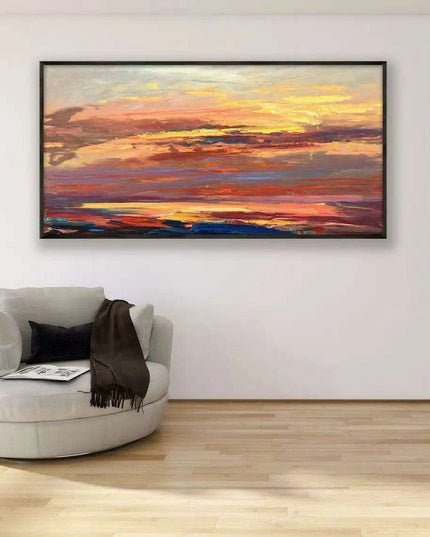 Tranquil Horizon Large Handmade Abstract Oil Painting for Peaceful Home Decor