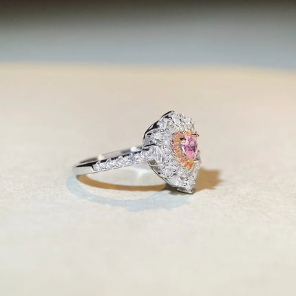 Luxury white gold solid platinum PT950 Women's Love Ring Women's Simple Cute Simple Style Peach Heart Powder Diamond Ring luxury-white-gold-solid-platinum-pt950-womens-love-ring-womens-simple-cute-simple-style-peach-heart-powder-diamond-ring