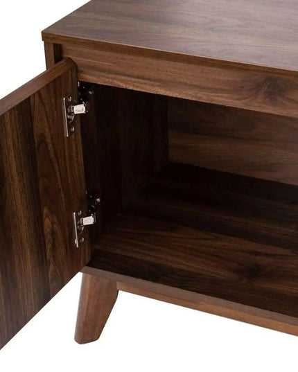 60" Walnut-Finished Mid-Century Modern TV Stand with Soft-Close Doors and Adjustable Shelf