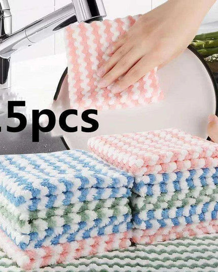 Coral Fleece Kitchen Cleaning Cloths - Super Absorbent Dishwashing Rags for Effortless Cleaning