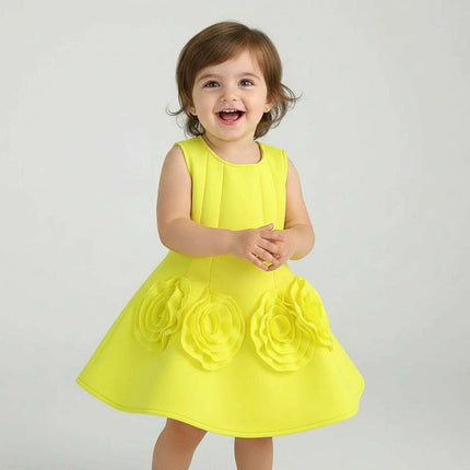 Sunny Yellow Floral Children's One-Piece Dress - Ideal for Weddings and Celebrations