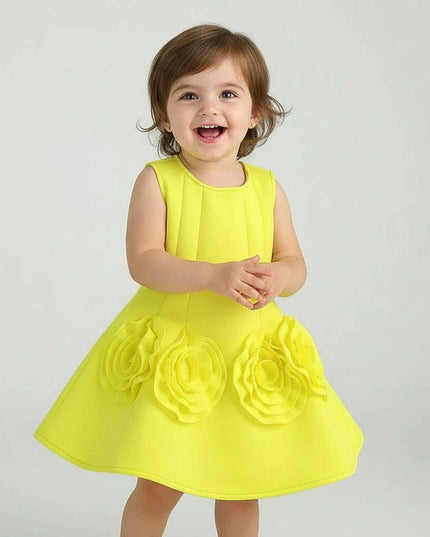 Sunny Yellow Floral Children's One-Piece Dress - Ideal for Weddings and Celebrations