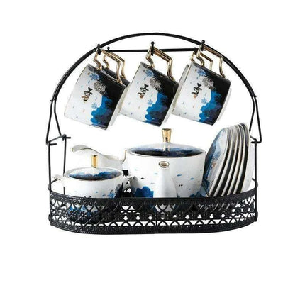 Luxurious Gold-Accented European Ceramic Coffee and Tea Set - Elegant 4-Piece Gift Collection