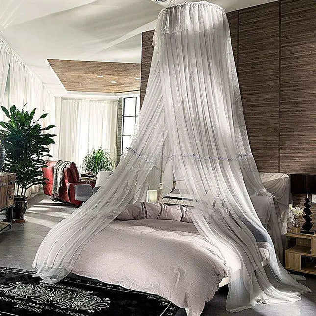 Chic Grey Lace Mosquito Net Canopy - Enchanting Sleep Sanctuary for Insect-Free Dreams