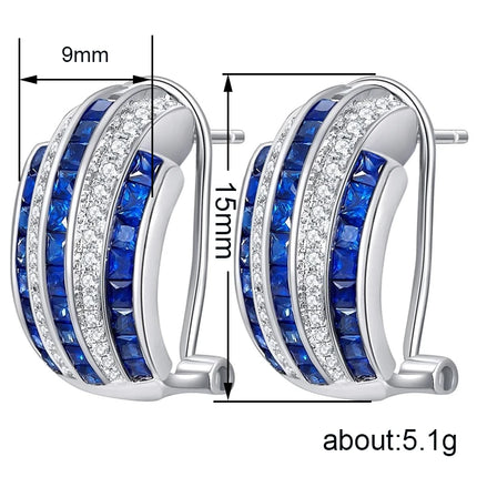 Blue & White Cubic Zirconia Hoop Earrings — Brass Setting, 5.1g