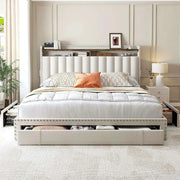 Queen Size Upholstered Bed Frame with Silent Support and Ample Storage Solutions