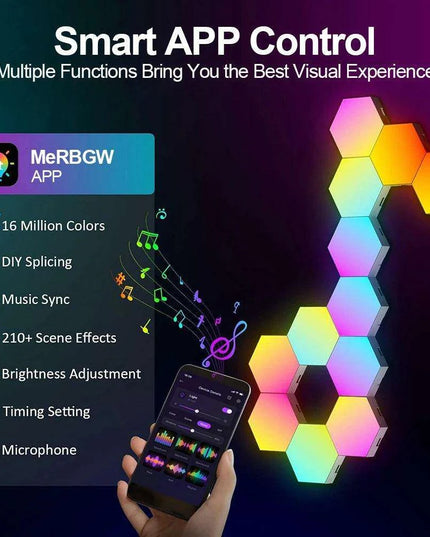 RGB Hexagonal Music Sync Wall Panels - Transform Your Space with Dynamic Lighting for Gaming and Relaxation