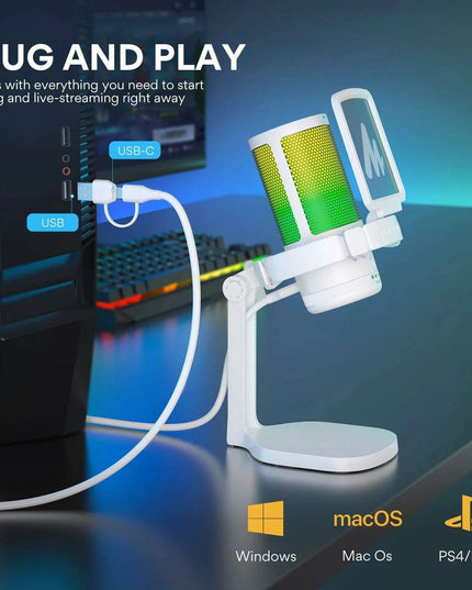 Illuminate Your Sound: Gamerwave RGB USB Condenser Microphone with Premium Noise-Cancellation and Customizable Lighting Effects