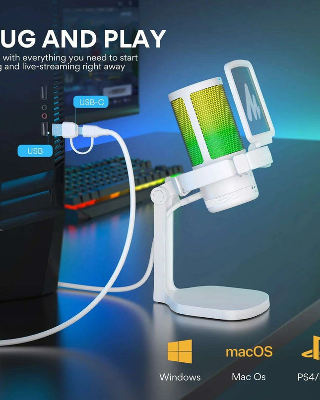 Illuminate Your Sound: Gamerwave RGB USB Condenser Microphone with Premium Noise-Cancellation and Customizable Lighting Effects