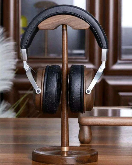 Elegant Walnut and Copper Earphone Stand - Chic Organizer for a Refined Workspace
