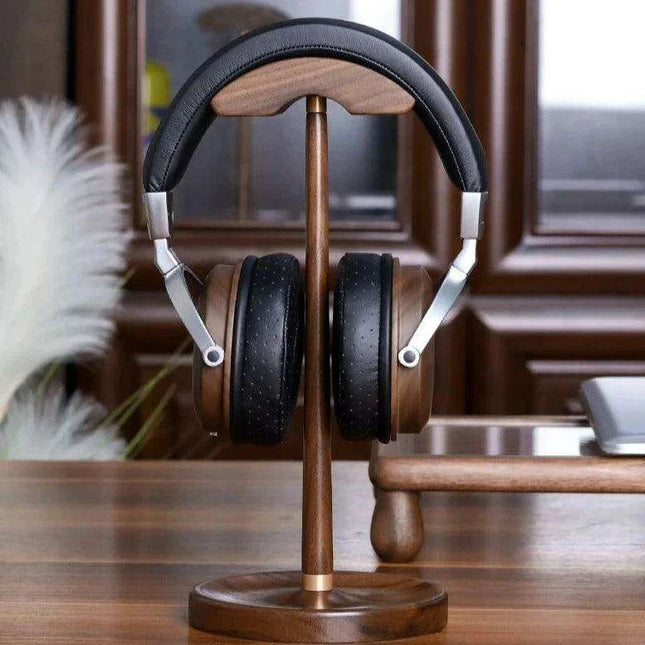 Elegant Walnut and Copper Earphone Stand - Chic Organizer for a Refined Workspace