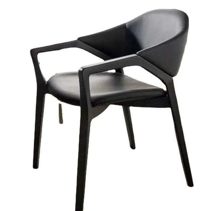 Scandinavian Luxe Leather Dining Chair with Contemporary Armrests